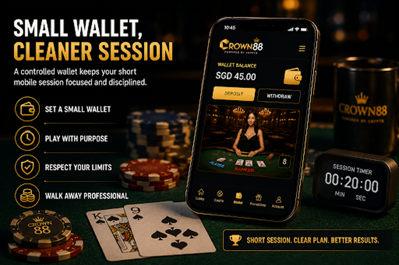 Player managing Crown88 Wallet balance during a mobile baccarat session