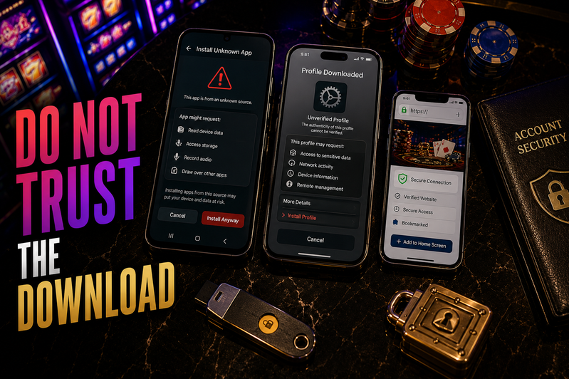 Crown88 APK download and iOS profile risks on a mobile casino device